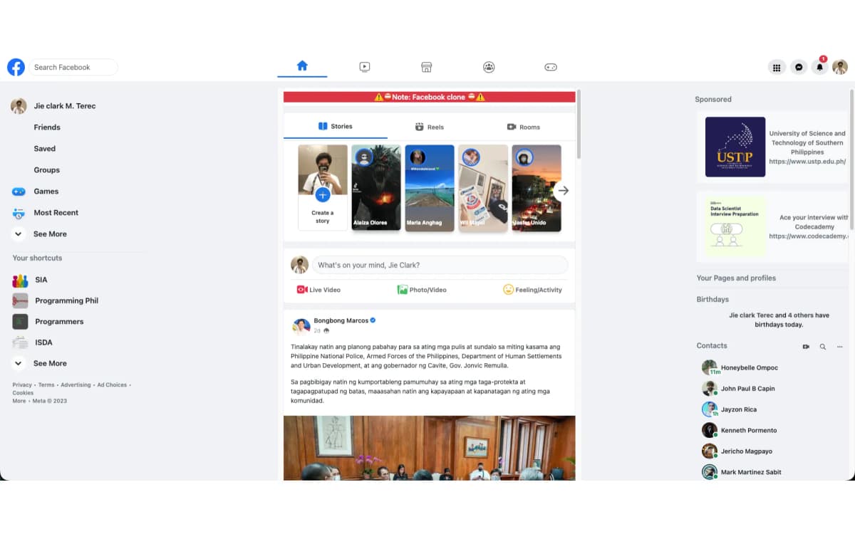 An image of the Facebook Clone project.
